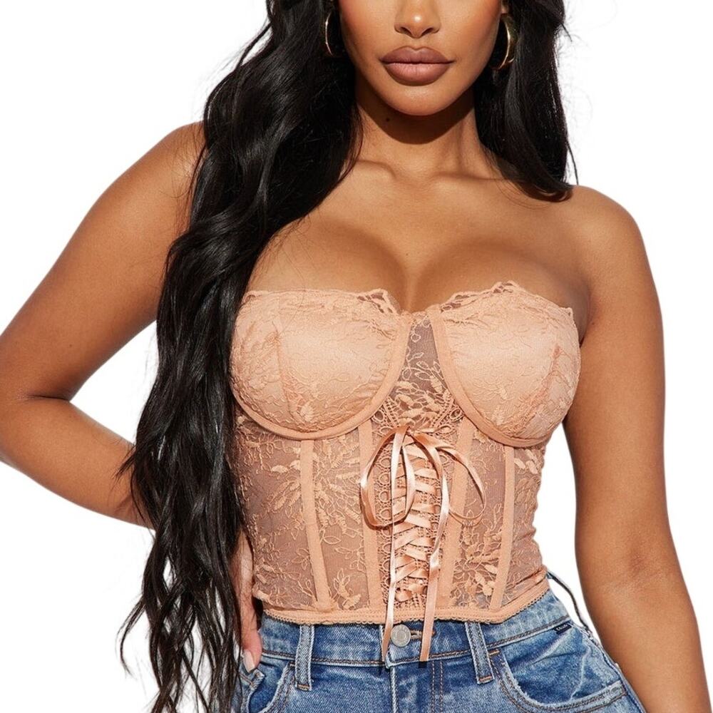 Fashion Nova Lace Corset Bustier Beige Large